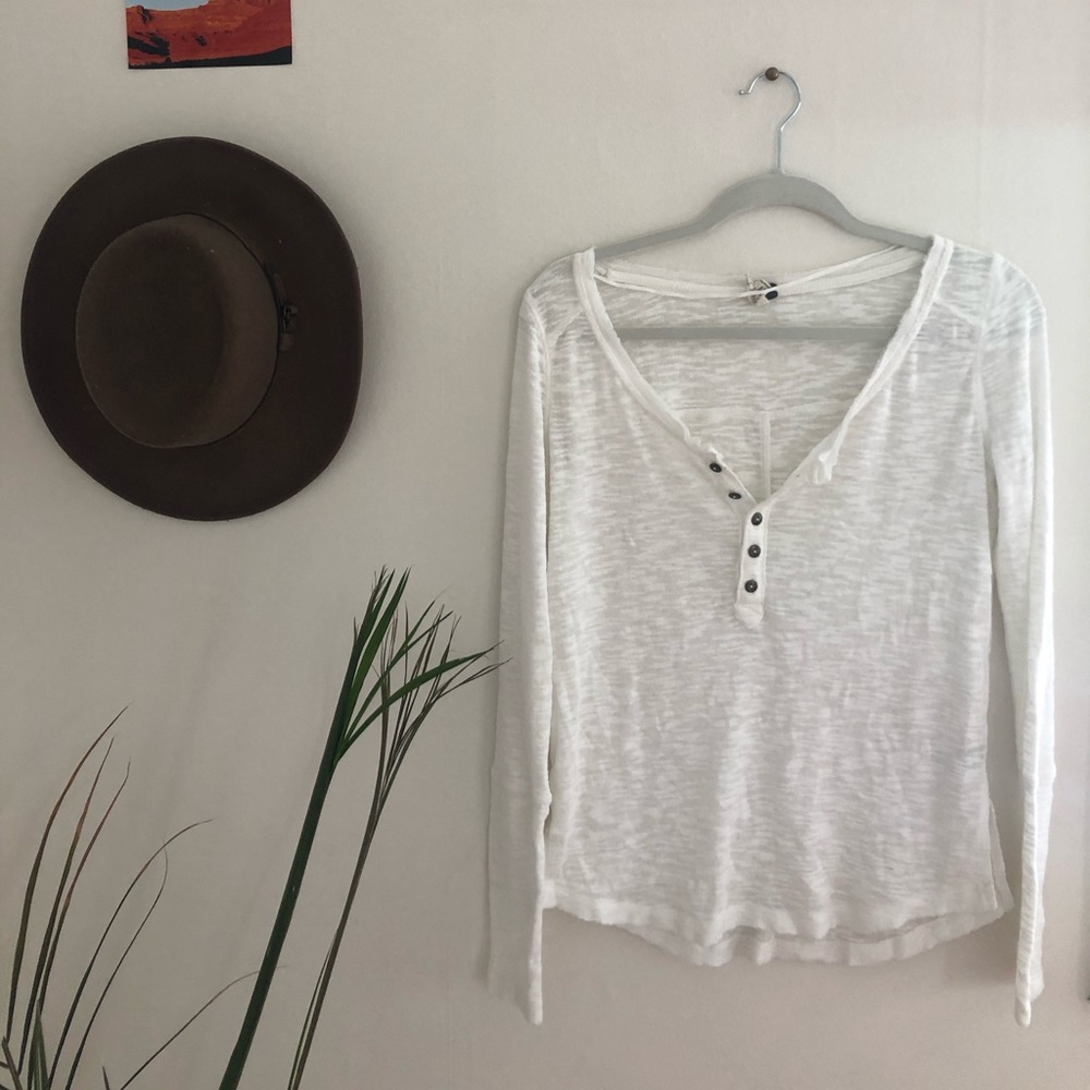 Free People White Button Long Sleeve